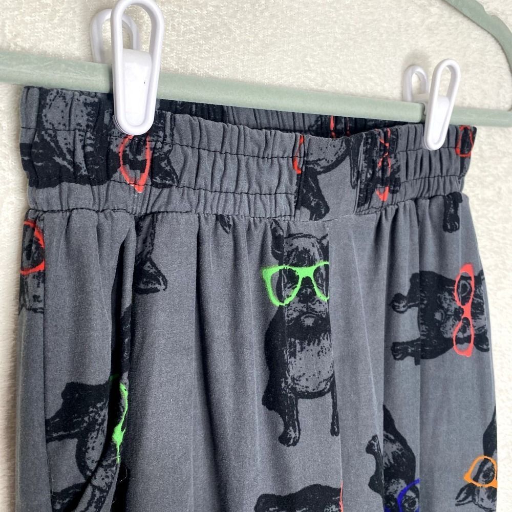 French Bulldog High Waist Graphic Soft Joggers Gray Medium Loungewear PJ Pants - Picture 6 of 10